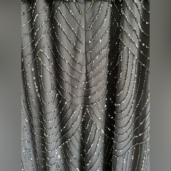 Nwt Adrianna Papell Spaghetti Strap Beaded Blouson Ball Gown in Gunmetal - Picture 8 of 15